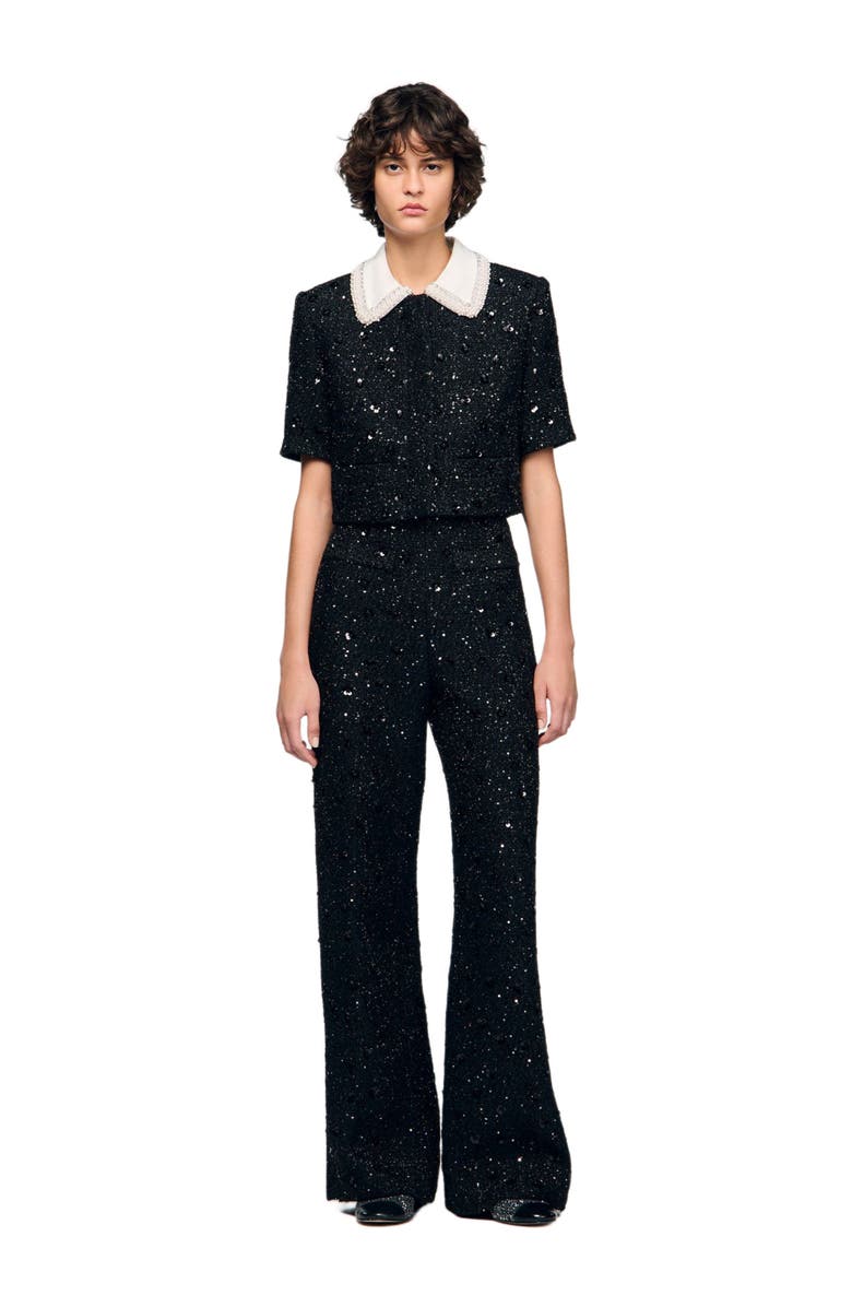 SANDRO Removable rhinestone collar jacket, Alternate, color, Black