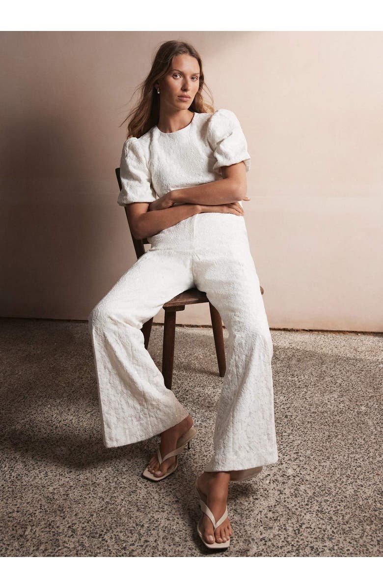 MINT VELVET Sequin Lace Flare Trousers, Alternate, color, Ivory