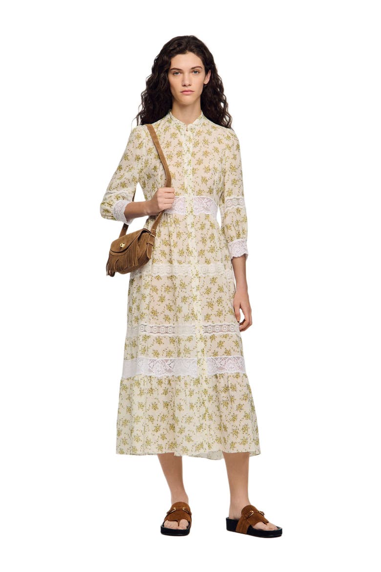 Floral lace maxi dress, Alternate, color, Olive / ecru