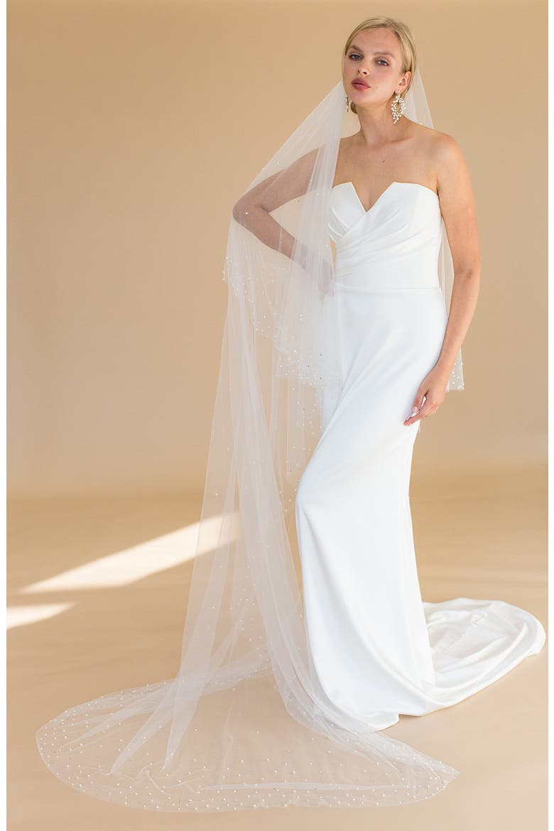 Kalonice Crystal & Imitation Floor Length Chapel Veil (Nordstrom Exclusive), Main, color, IVORY