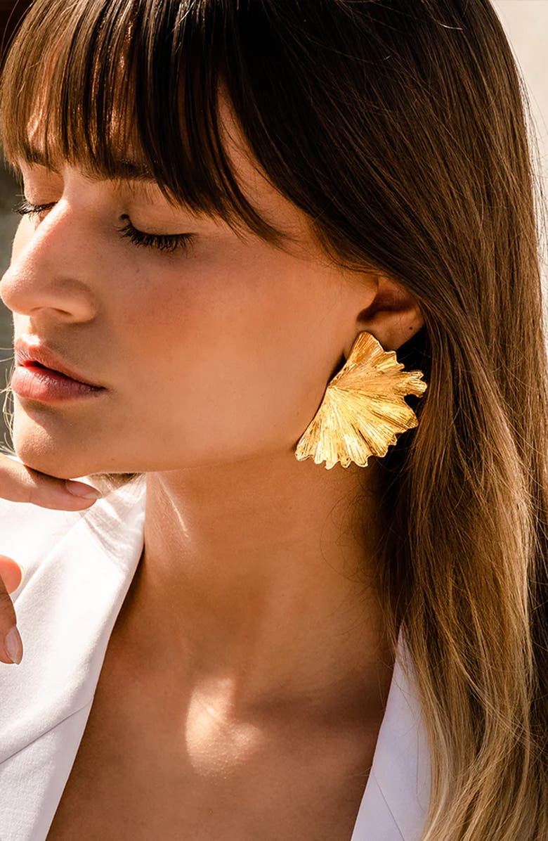 CHRISTINA CARUSO Ginkgo Leaf Earrings, Alternate, color, 14K Gold