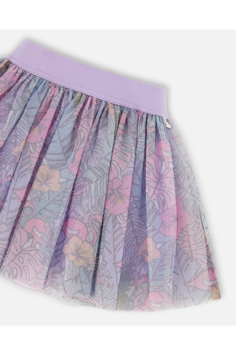 Little Girl's Printed Mesh Skirt Lilac Tropical And Pink Flamingos, Alternate, color, Lilac And Pink Flamingos
