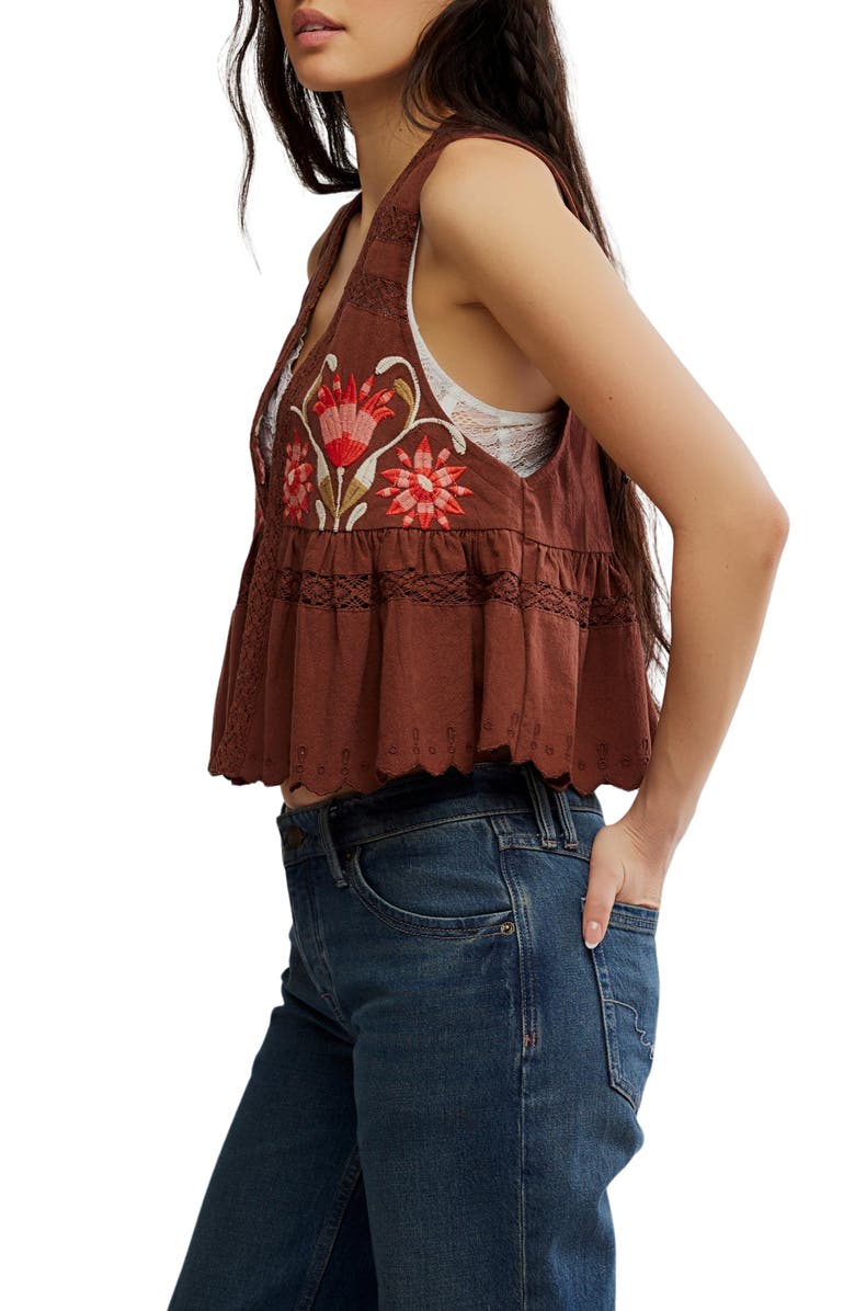Free People Bali Vine Whispers Embroidered Tank, Alternate, color, Umber Earth Combo