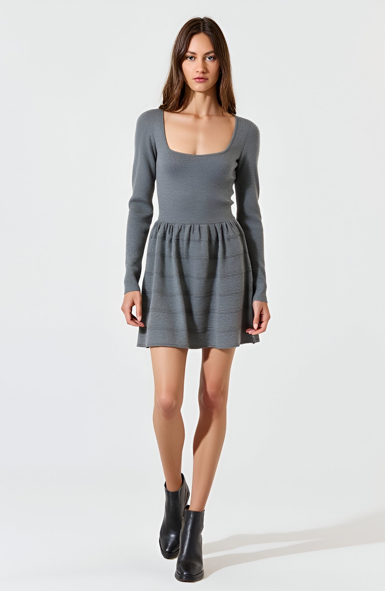 Modenaire Flared Sweater Mini Dress with Square Neckline, Alternate, color, 