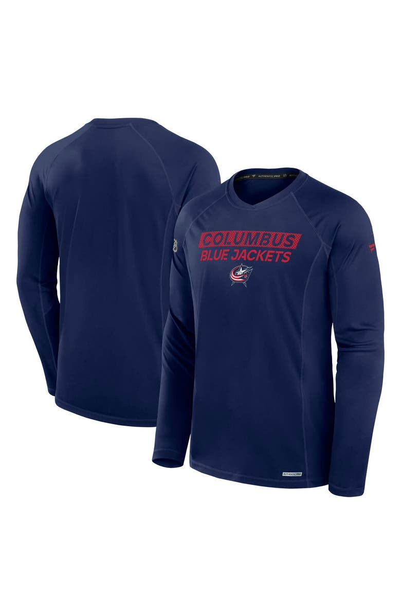 FANATICS Men's Fanatics Navy Columbus Blue Jackets Authentic Pro Rink Tech Long Sleeve T-Shirt, Main, color, Navy