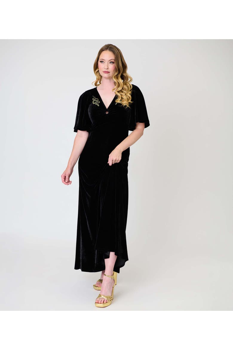 Cut Out Knit Maxi Dress, Main, color, Black w/ Snake Embroidered