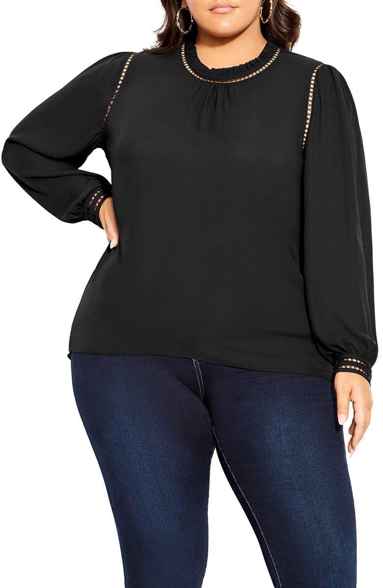 City Chic Kiss Me Quick Embroidered Inset Blouse, Main, color,