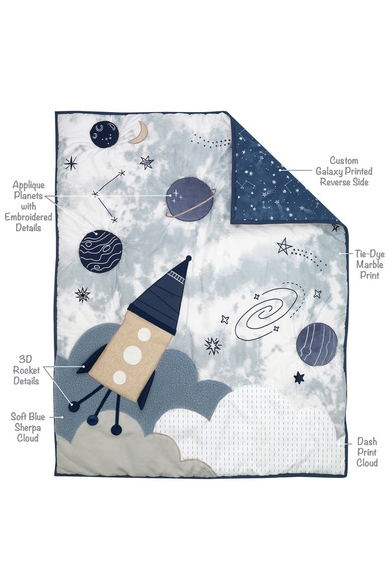 Sky Rocket 5-Piece Galaxy/Space Nursery Baby Crib Bedding Set, Alternate, color, Blue