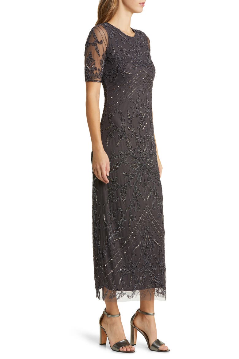 Beaded Tulle Column Gown, Alternate, color, SLATE