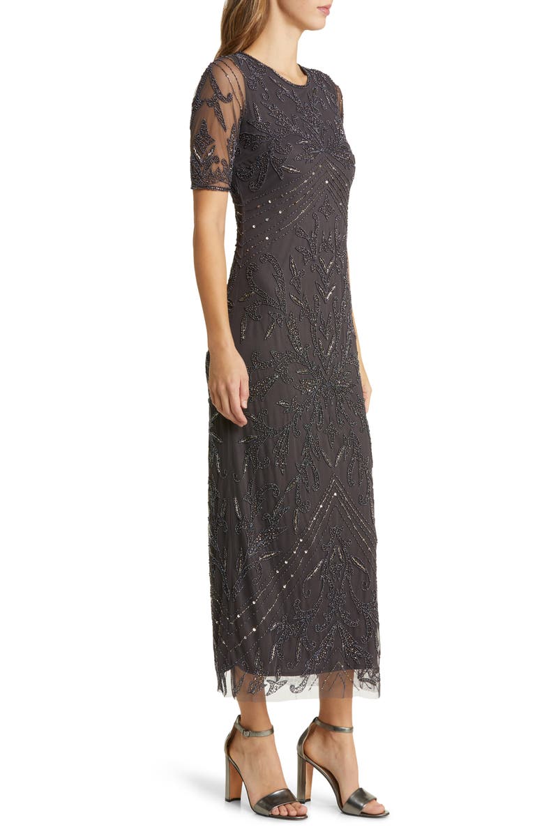 Pisarro Nights Beaded Tulle Column Gown, Alternate, color, Slate