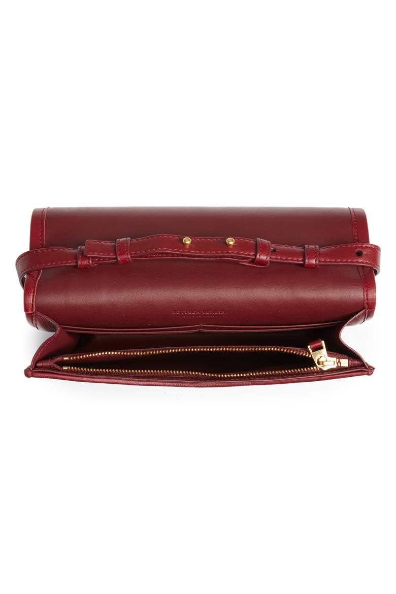 Intrecciato Leather Wallet on a Strap, Alternate, color, BORDEAUX