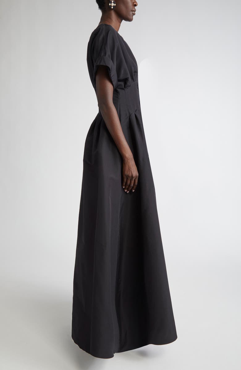 Carolina Herrera Cuffed Short Sleeve Button Front Silk Faille Gown, Alternate, color, Black