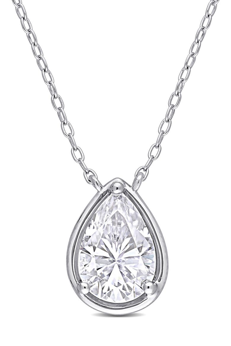 Sterling Silver Created Moissanite Pendant Necklace, Main, color, WHITE