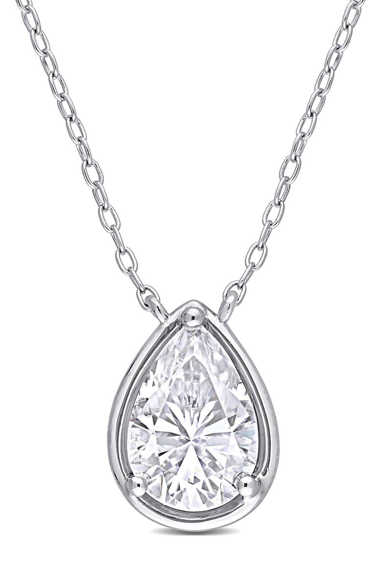 DELMAR Sterling Silver Created Moissanite Pendant Necklace, Main, color, 