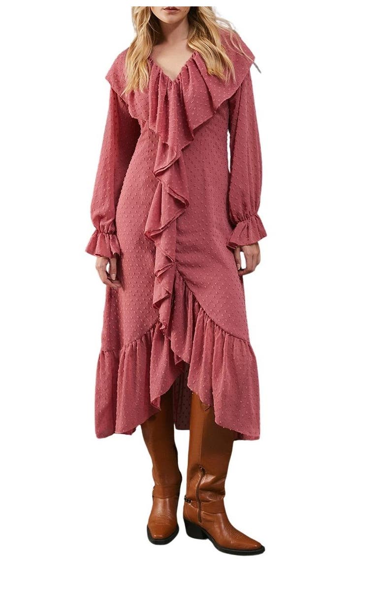 Warehouse Dobby Chiffon Midi Dress, Alternate, color, Rose