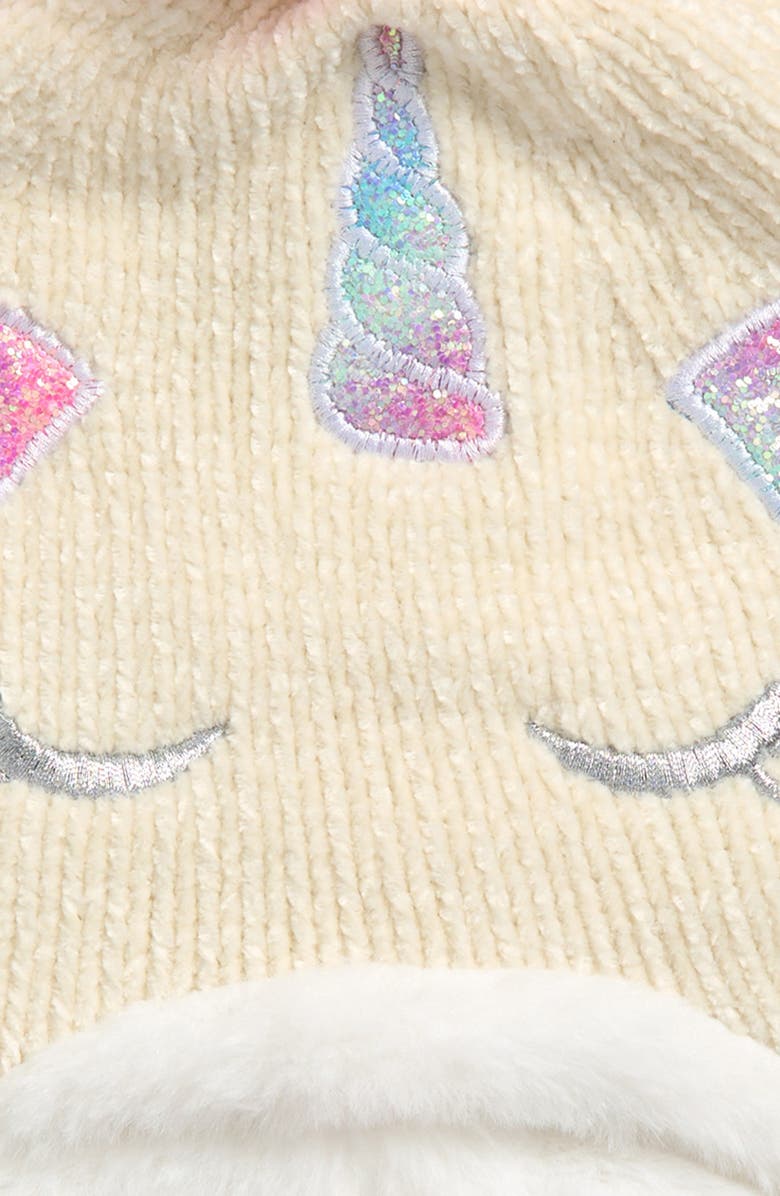 Capelli New York Kids' Chenille Unicorn Earflap Hat & Gloves Set, Alternate, color, Ivory Multi Combo