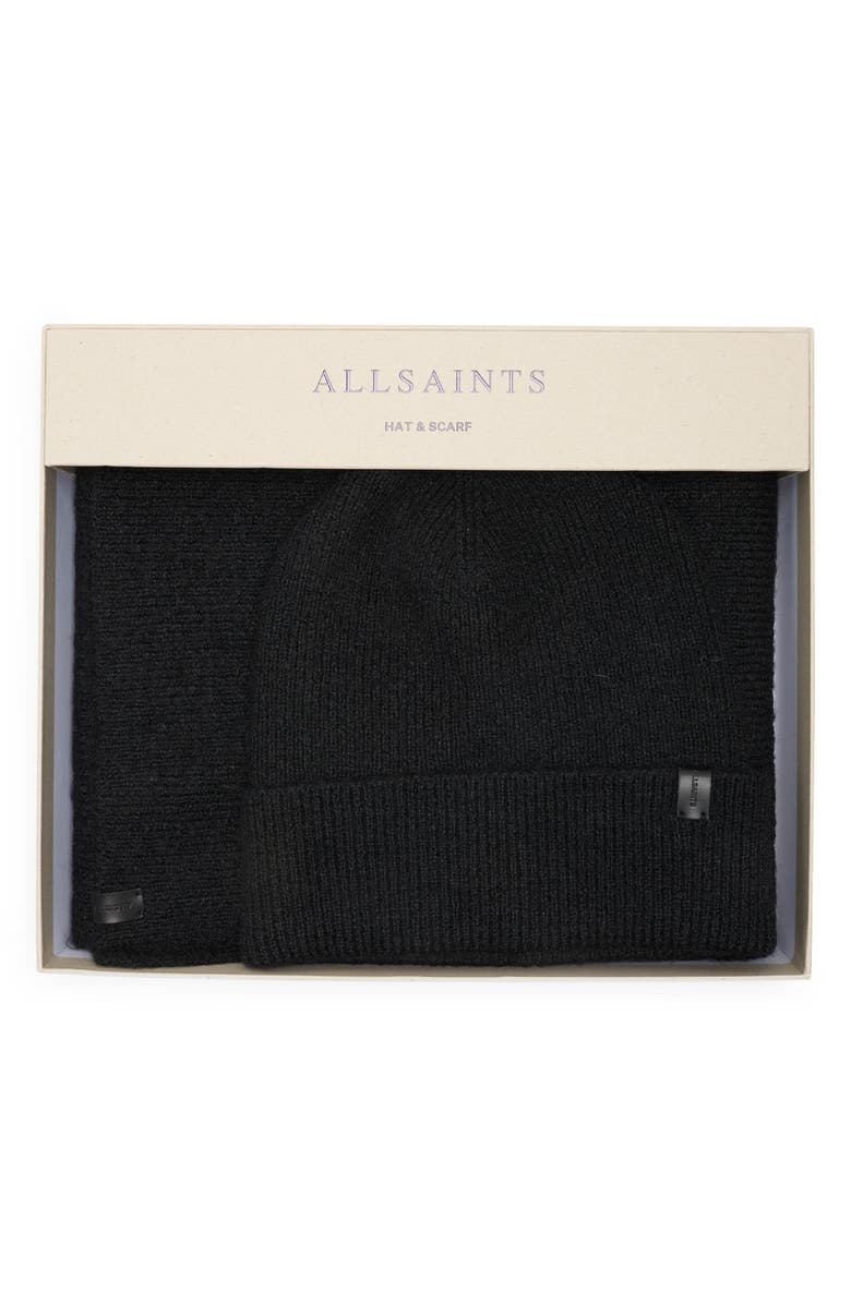 AllSaints Fuzzy Beanie & Scarf Gift Set, Main, color, Black
