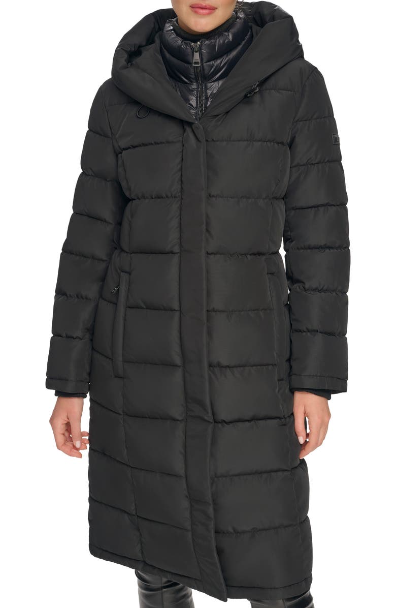 DKNY Water Resistant Hooded Bib Long Puffer Jacket, Alternate, color, 