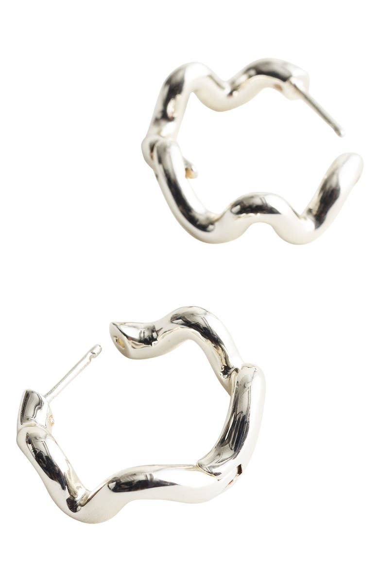 Madewell Demi Fine Wavy Double Hoop Huggie Earrings, Main, color, Warm Silver