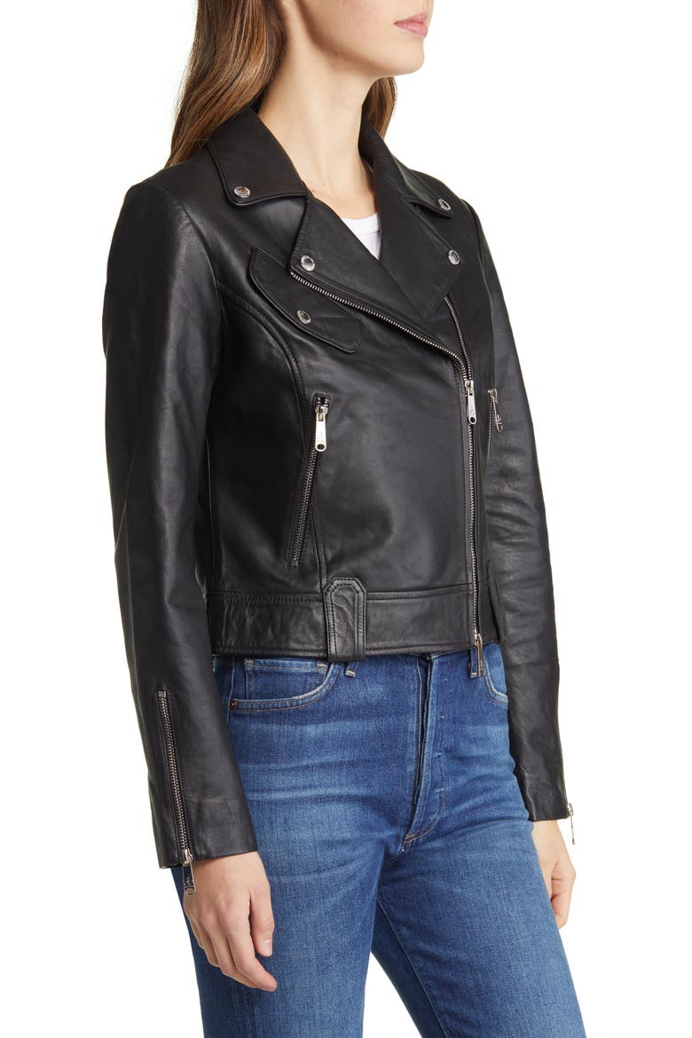 Leather Moto Jacket, Alternate, color, BLACK