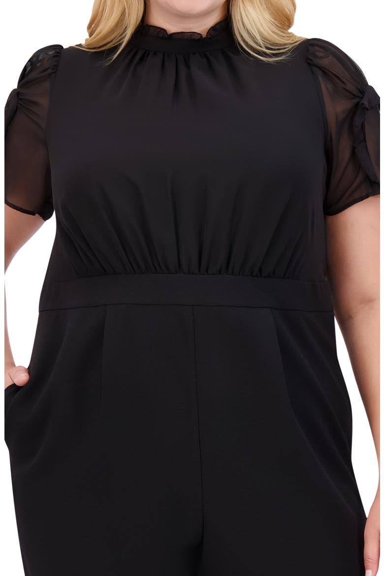 Chiffon Short Sleeve Stretch Crepe Jumpsuit, Alternate, color, BLACK