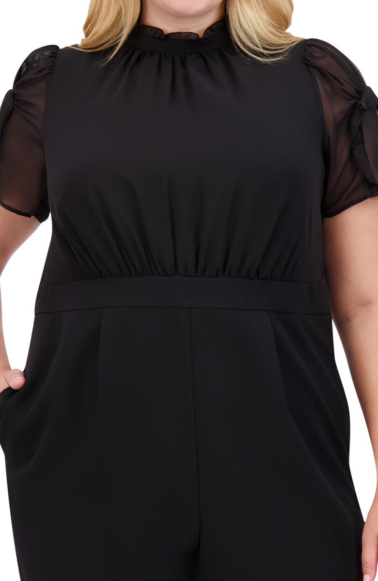 Vince Camuto Chiffon Short Sleeve Stretch Crepe Jumpsuit, Alternate, color, Black