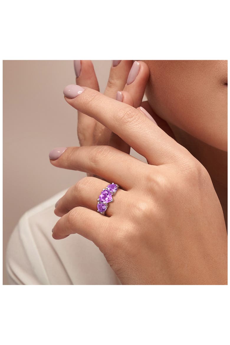 Sterling Silver Heart-Shape Amethyst 3-Stone Ring, Alternate, color, PURPLE