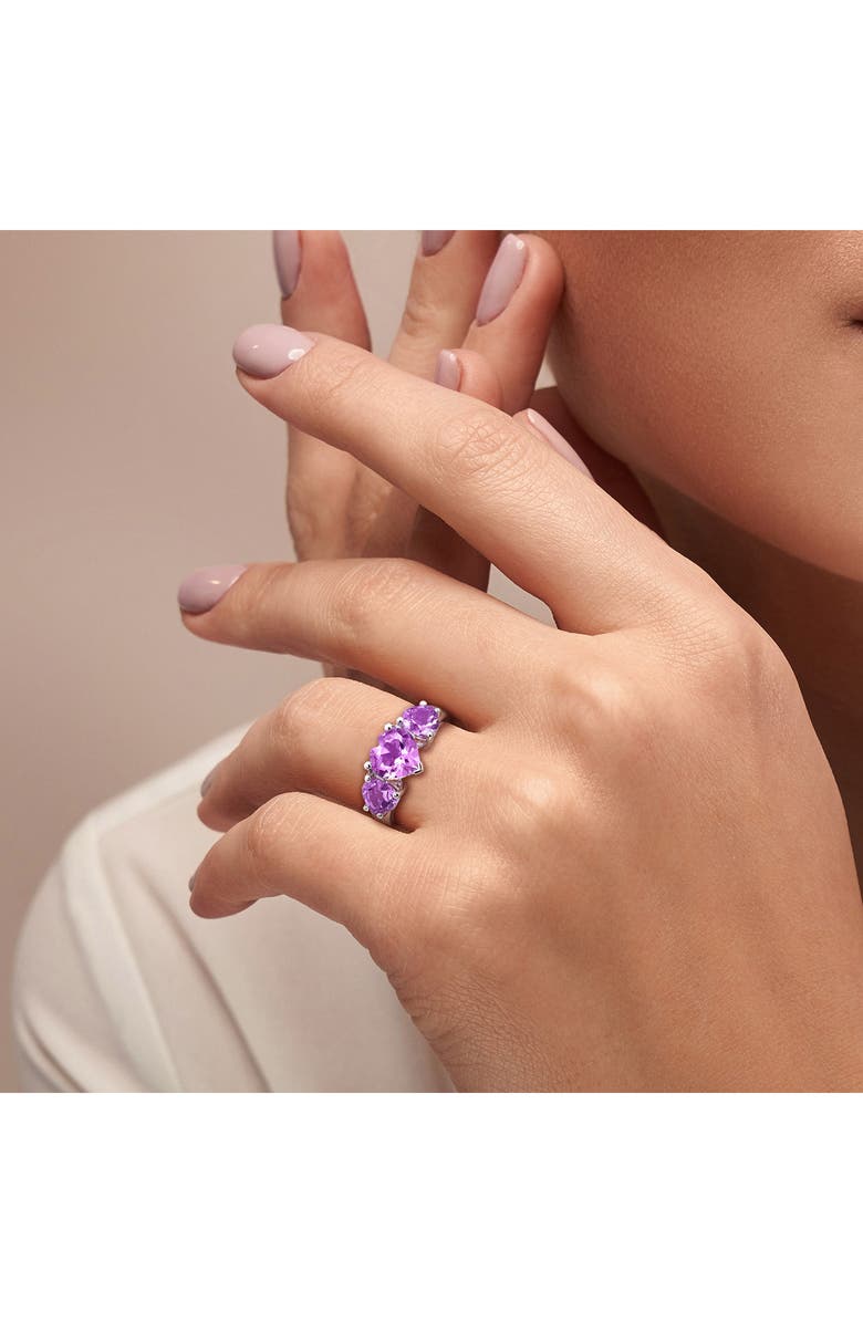 DELMAR Sterling Silver Heart-Shape Amethyst 3-Stone Ring, Alternate, color, Purple
