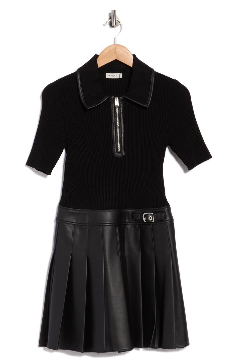 Linnie Mixed Media Minidress, Alternate, color, BLACK