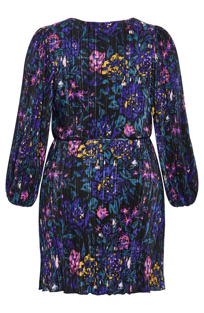 City Chic Kira Floral Print Wrap Minidress, Alternate, color, Etched Floral