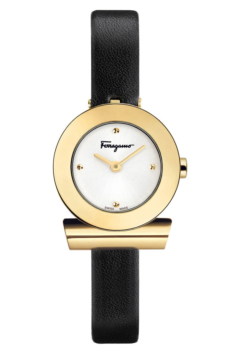 FERRAGAMO Salvatore Ferragamo Gancino Leather Bracelet Watch, 22mm, Main, color,