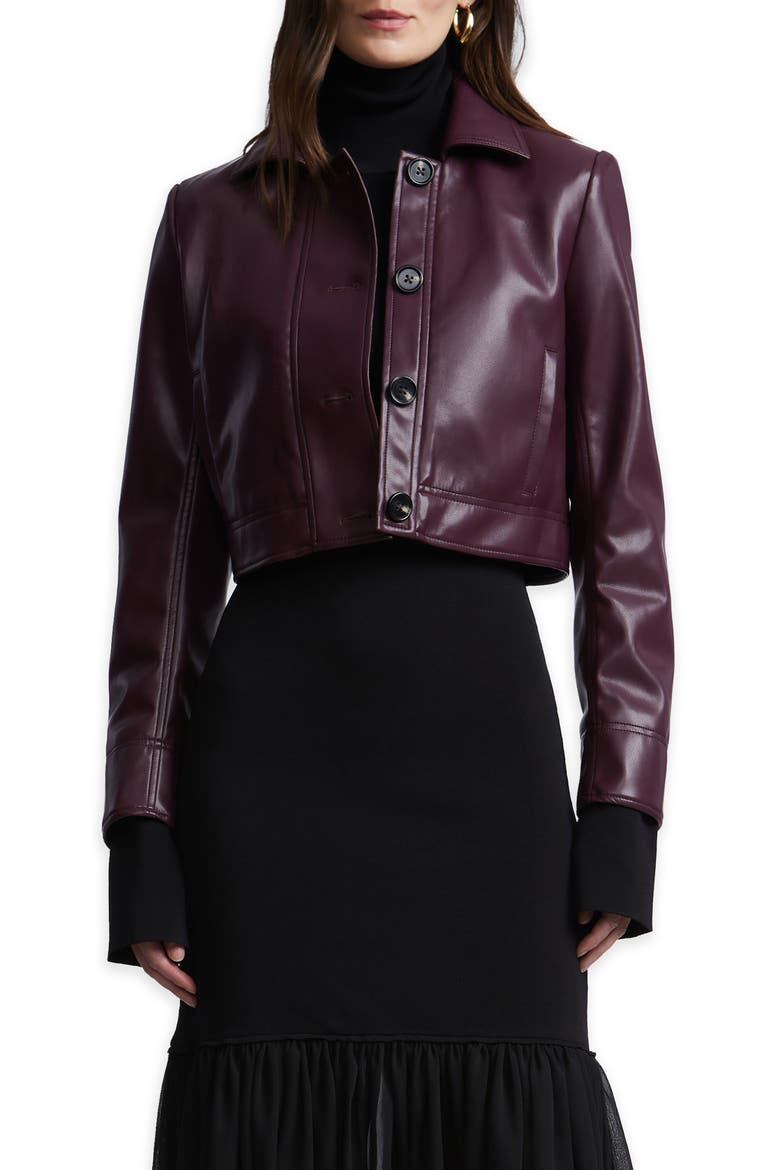 Paloma Faux Leather Cropped Jacket, Main, color, PORT