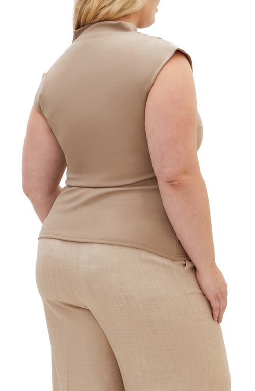 City Chic Charlize Pleated Funnel Neck Stretch Crepe Top In Natural