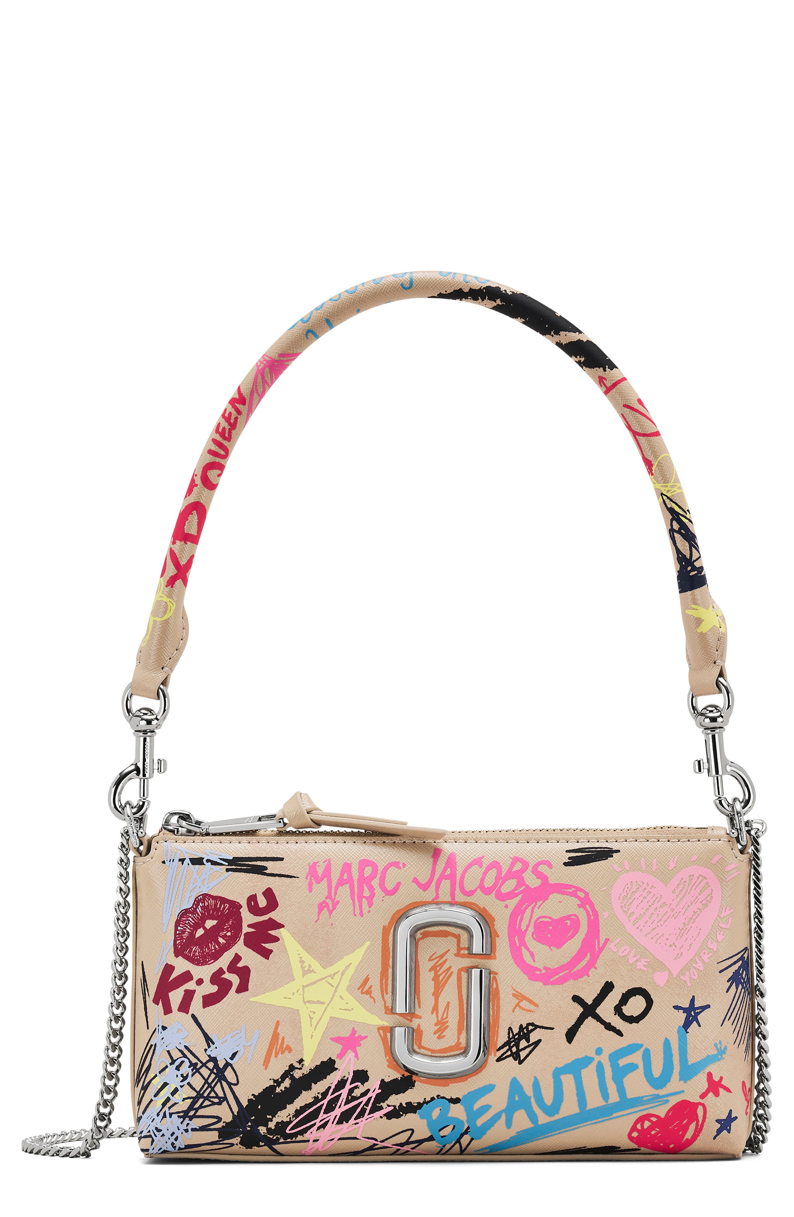 Marc Jacobs The Punk Scribble Snapshot Convertible Shoulder Bag, Main, color, Beige Multi