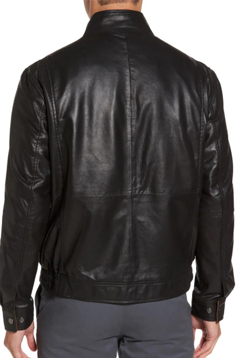 Contrast Trim Lambskin Leather Jacket, Alternate, color, BLACK/SADDLE