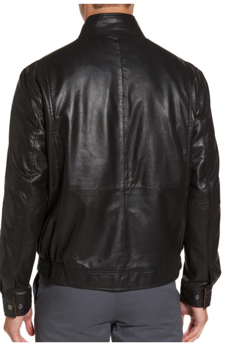 Missani Le Collezioni Contrast Trim Lambskin Leather Jacket, Alternate, color, Black/Saddle