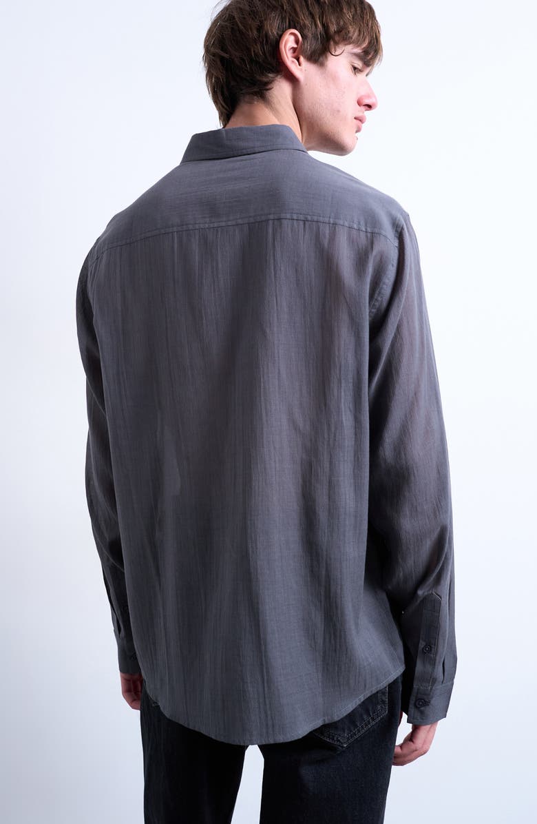 Topman Pinstripe Semisheer Cotton Button-Up Shirt, Alternate, color, Charcoal