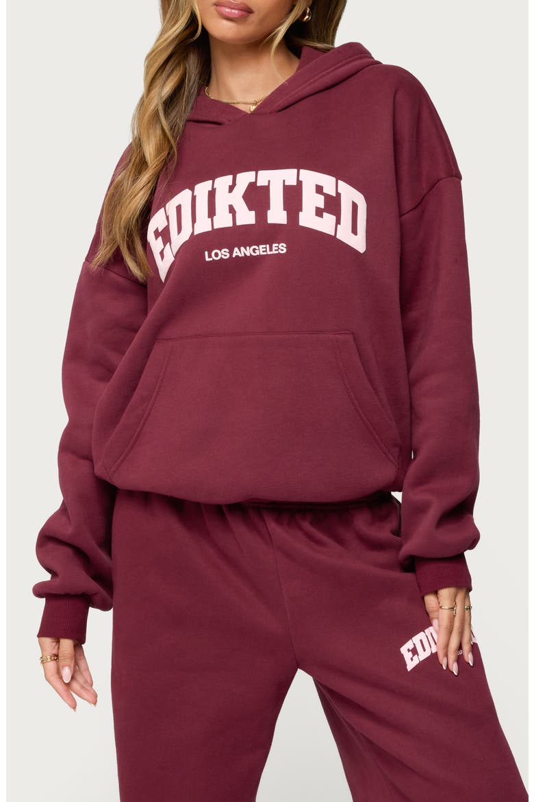 LA Logo Oversized Hoodie, Main, color, BURGUNDY