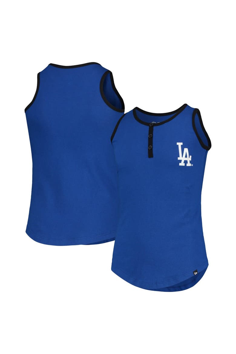 Girls Youth New Era Royal Los Angeles Dodgers Henley Tank Top, Main, color, Royal