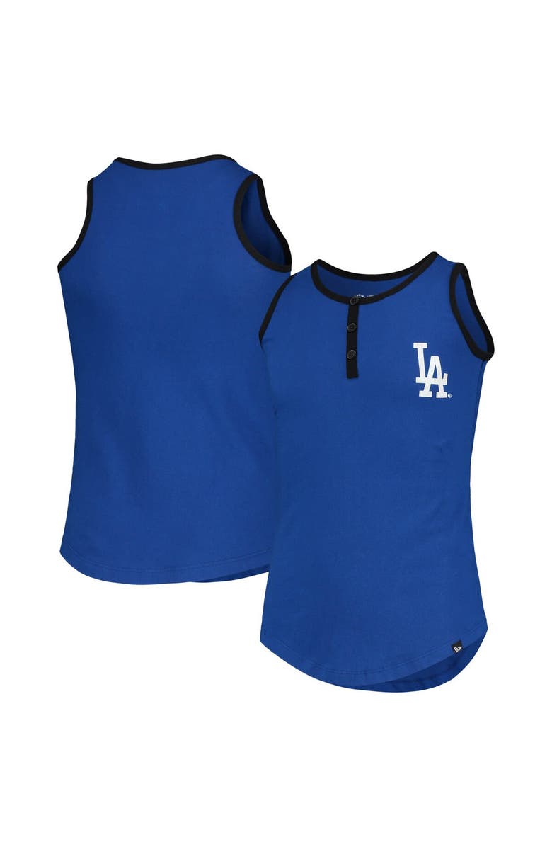 New Era Girls Youth New Era Royal Los Angeles Dodgers Henley Tank Top, Main, color, 