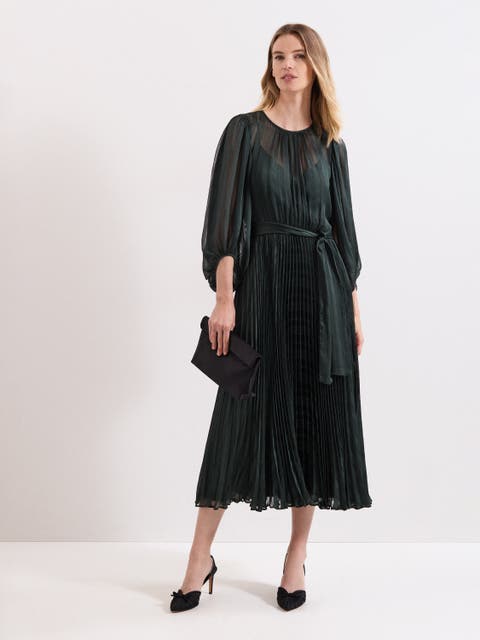 Lucie Striped Pleated Midi Dress