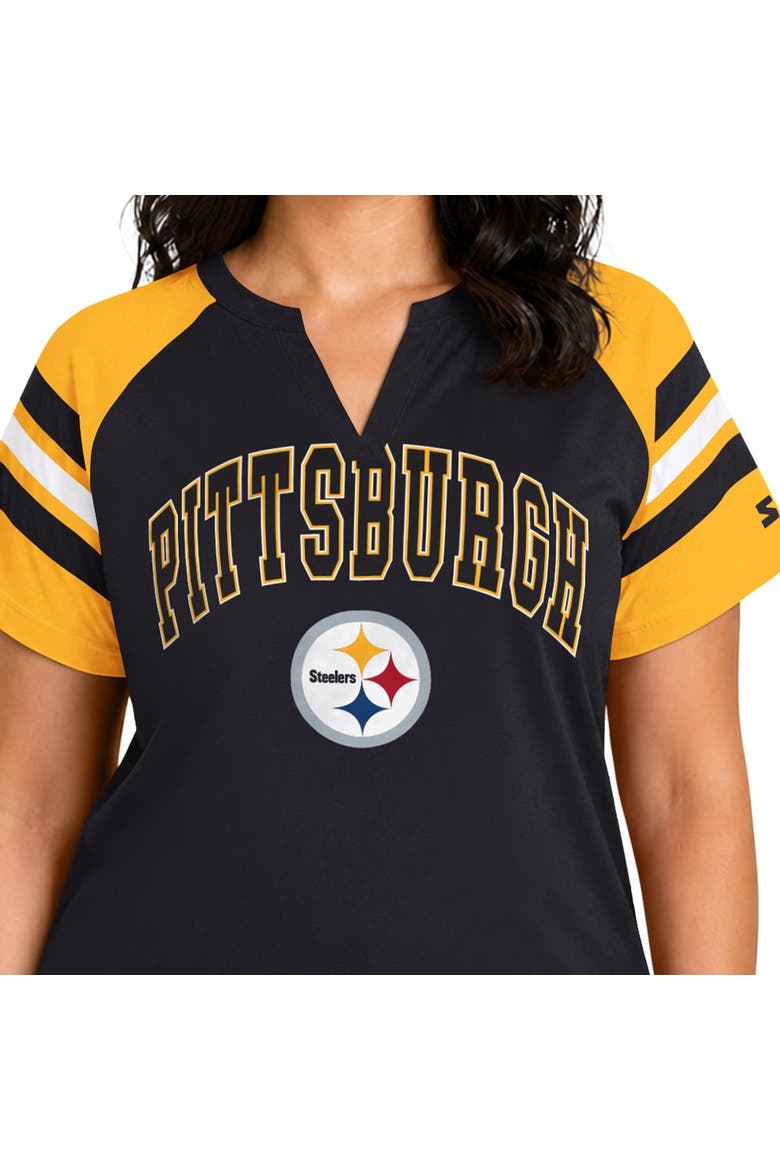 Women's Starter  Black Pittsburgh Steelers Plus Size Game On Notch Neck Raglan T-Shirt, Alternate, color, Black