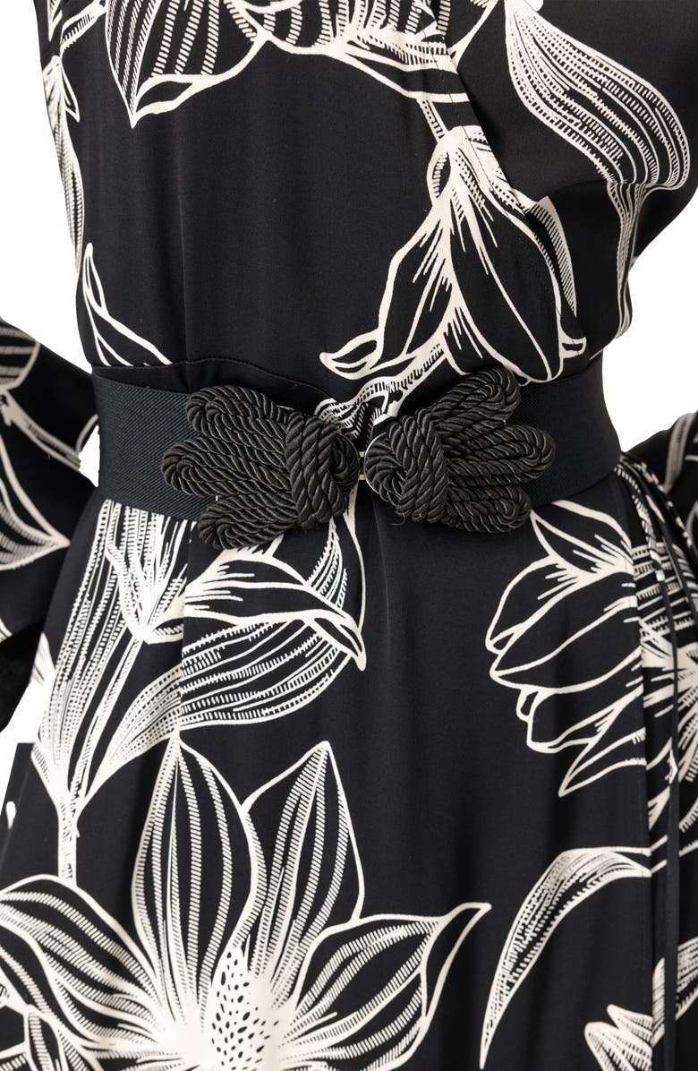 IVONNE Long Black Dress with White Floral Print, Alternate, color, Black