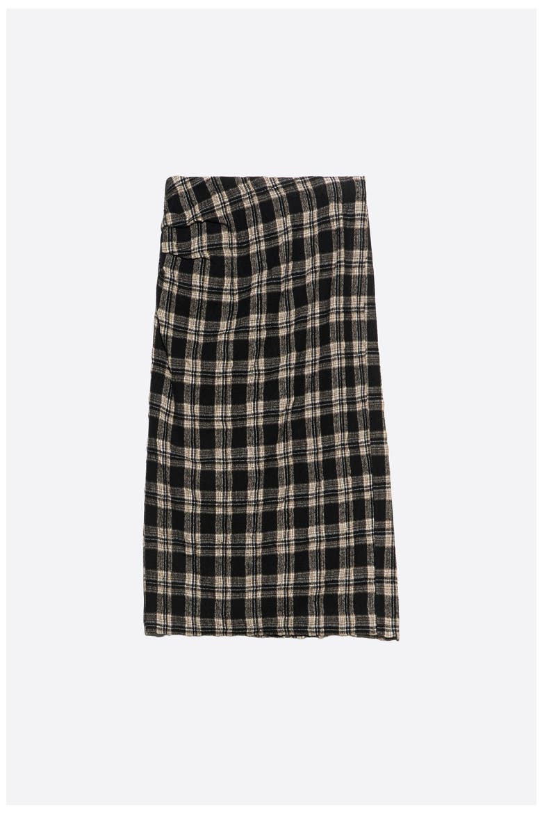 Checked Straight Wool Midi Skirt, Alternate, color, BLACK