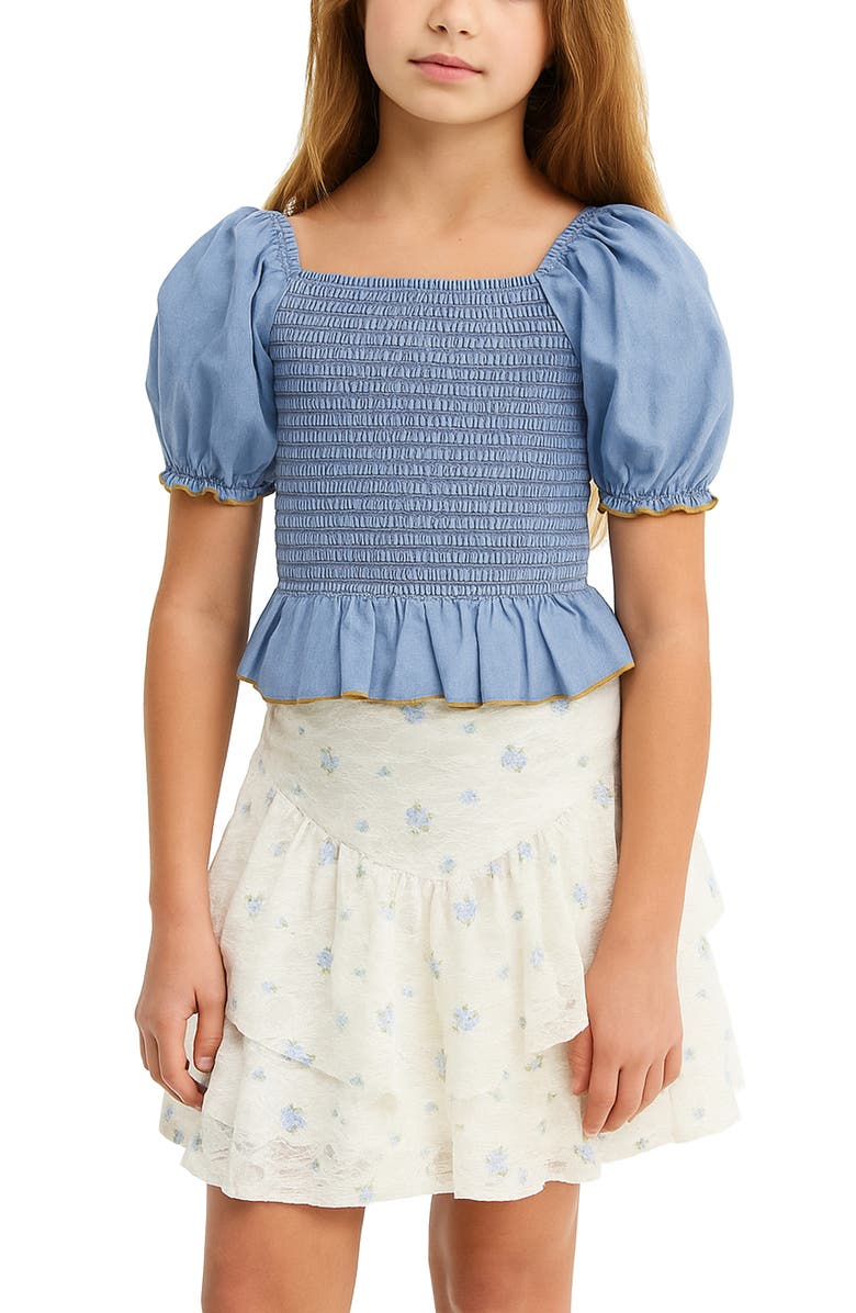 Zunie Kids' Smocked Top & Tiered Skirt Set, Alternate, color, Blue/ Ivory