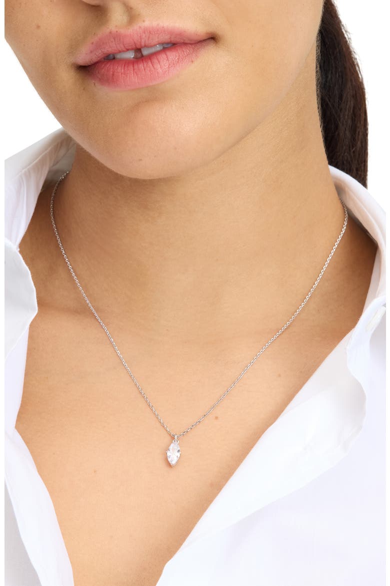 signature solitaire cubic zirconia pendant necklace, Alternate, color, CLEAR/ SILVER