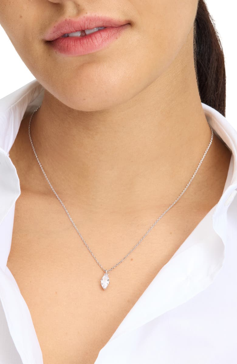 Kate Spade New York signature solitaire cubic zirconia pendant necklace, Alternate, color, Clear/ Silver