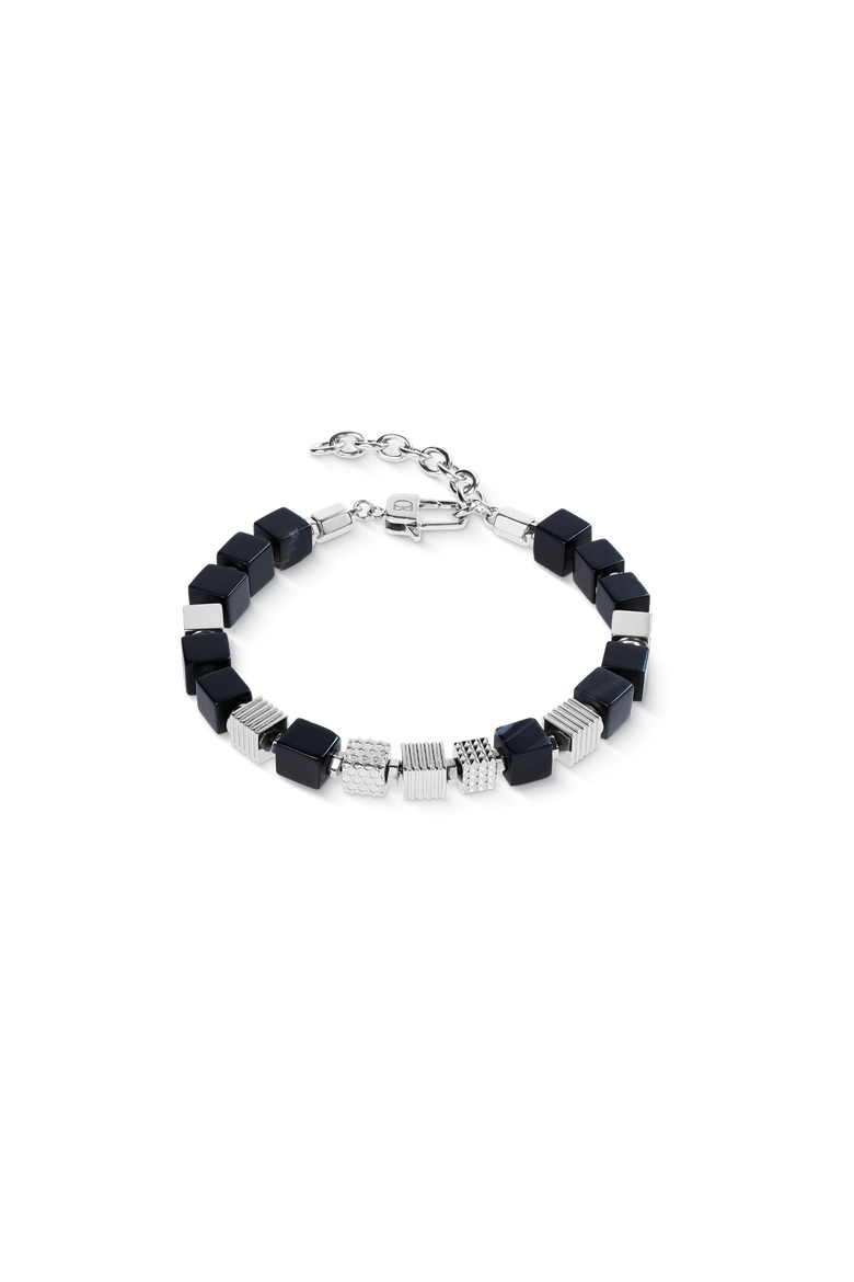 Onyx Graphic Cubes Bracelet In Stainless Steel, Main, color, Silver