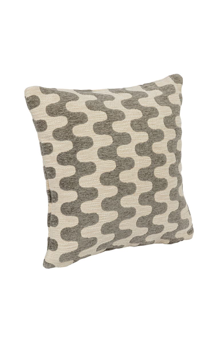 Storied Home 18 Inches Square Woven Cotton Jacquard Pillow with Abstract Pattern Design, Natural and Gray, Main, color, Grey