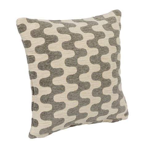 18 Inches Square Woven Cotton Jacquard Pillow with Abstract Pattern Design, Natural and Gray